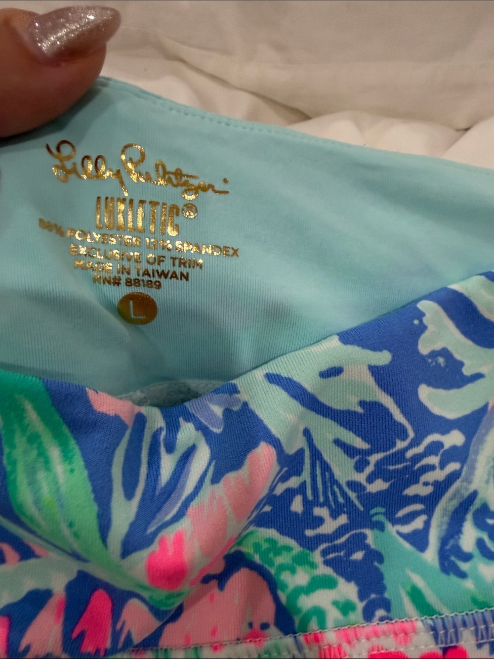 Lilly Pulitzer Neon Coral & Aqua Printed Leggings - Picture 2 of 3